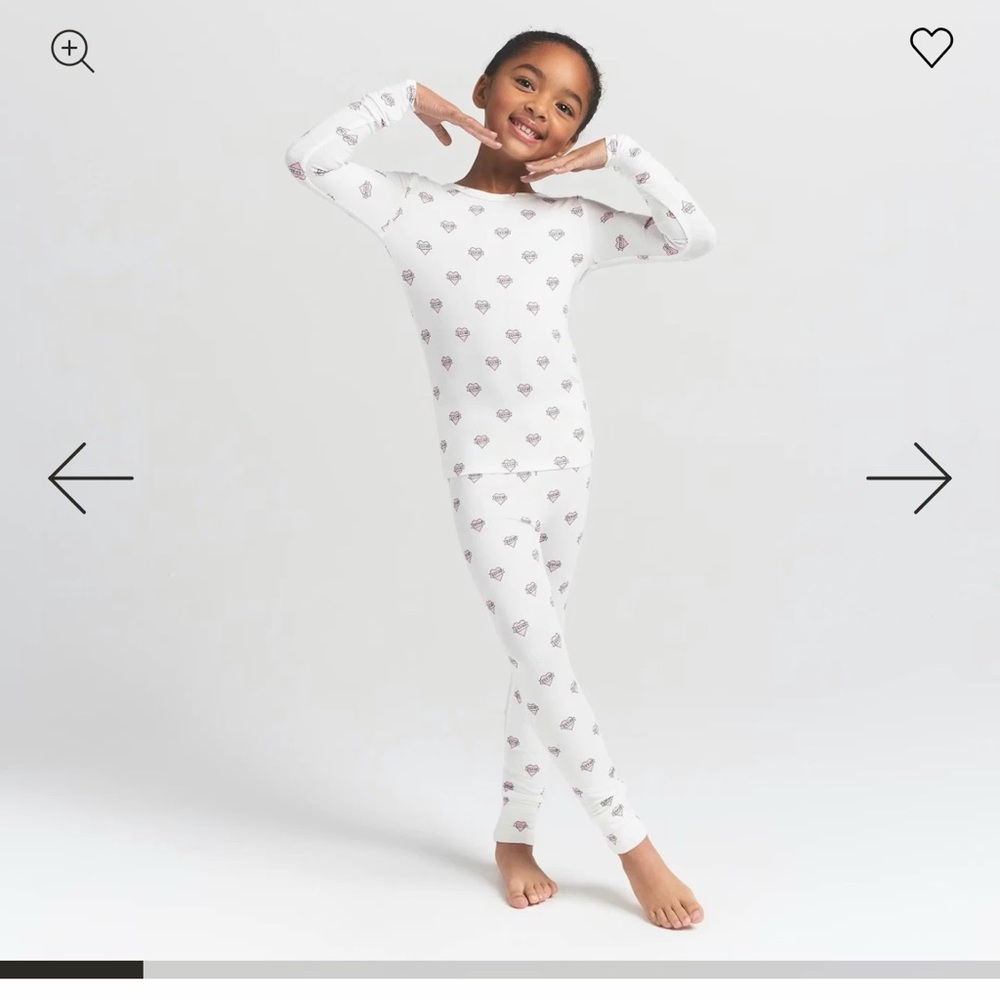 SKIMS 2026 Valentine Shop Kids Pajamas in White with Heart Pattern NWT